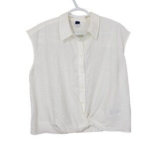 Old Navy Linen Blend Twist-Front Cropped Shirt